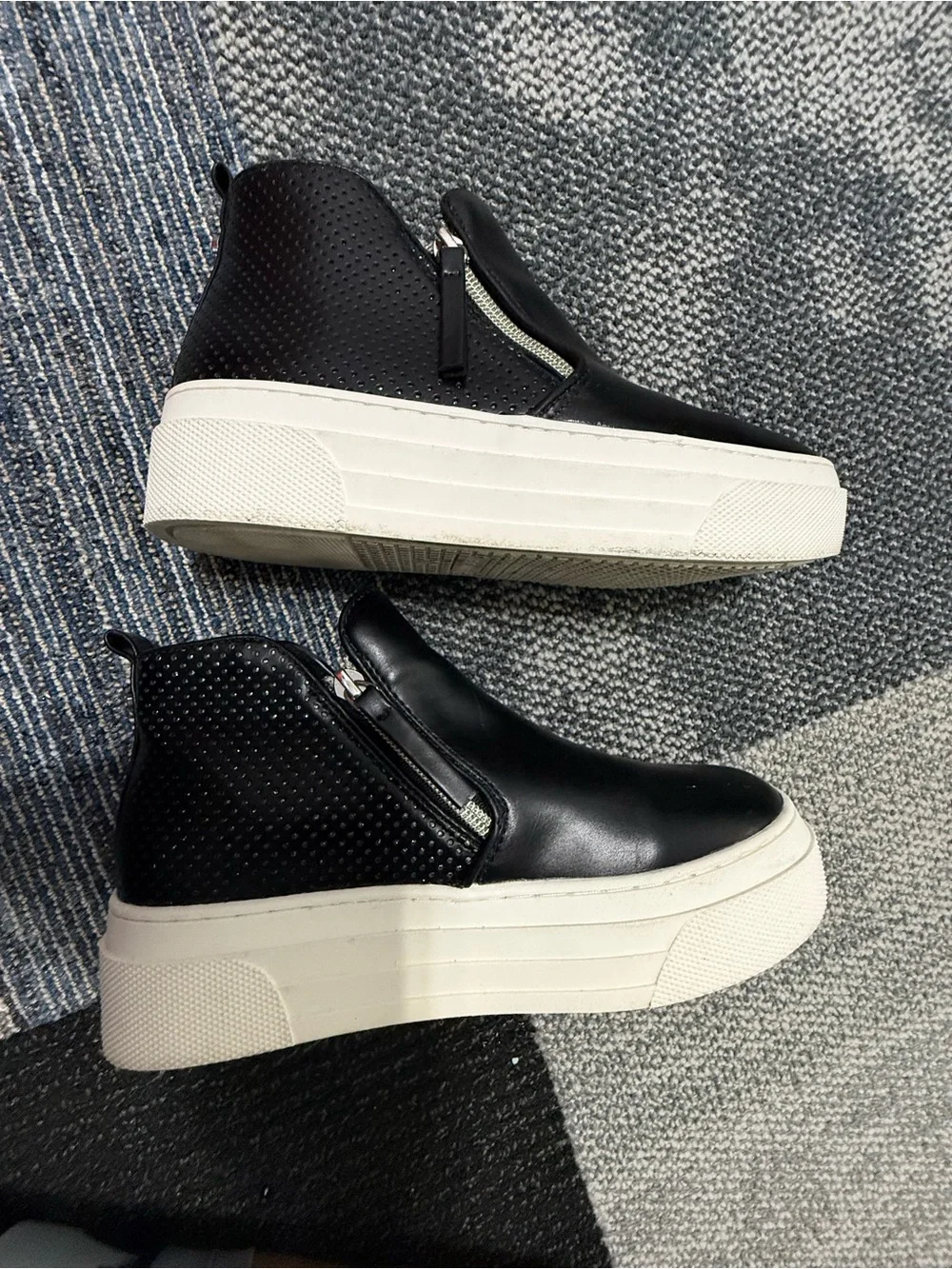 Steve Madden Black Leather Platform Sneaker Boot with White Sole